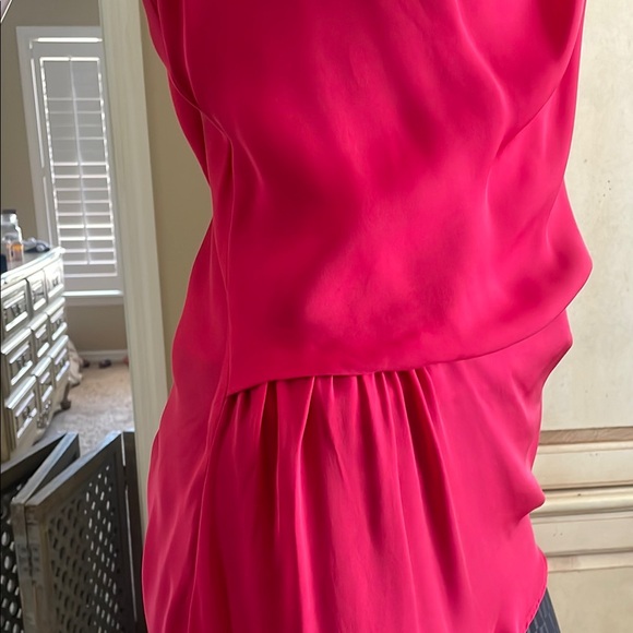 Haute Hippie Asymmetrical Cowl Drape Ruched Top S EUC Red Silk - Picture 4 of 13